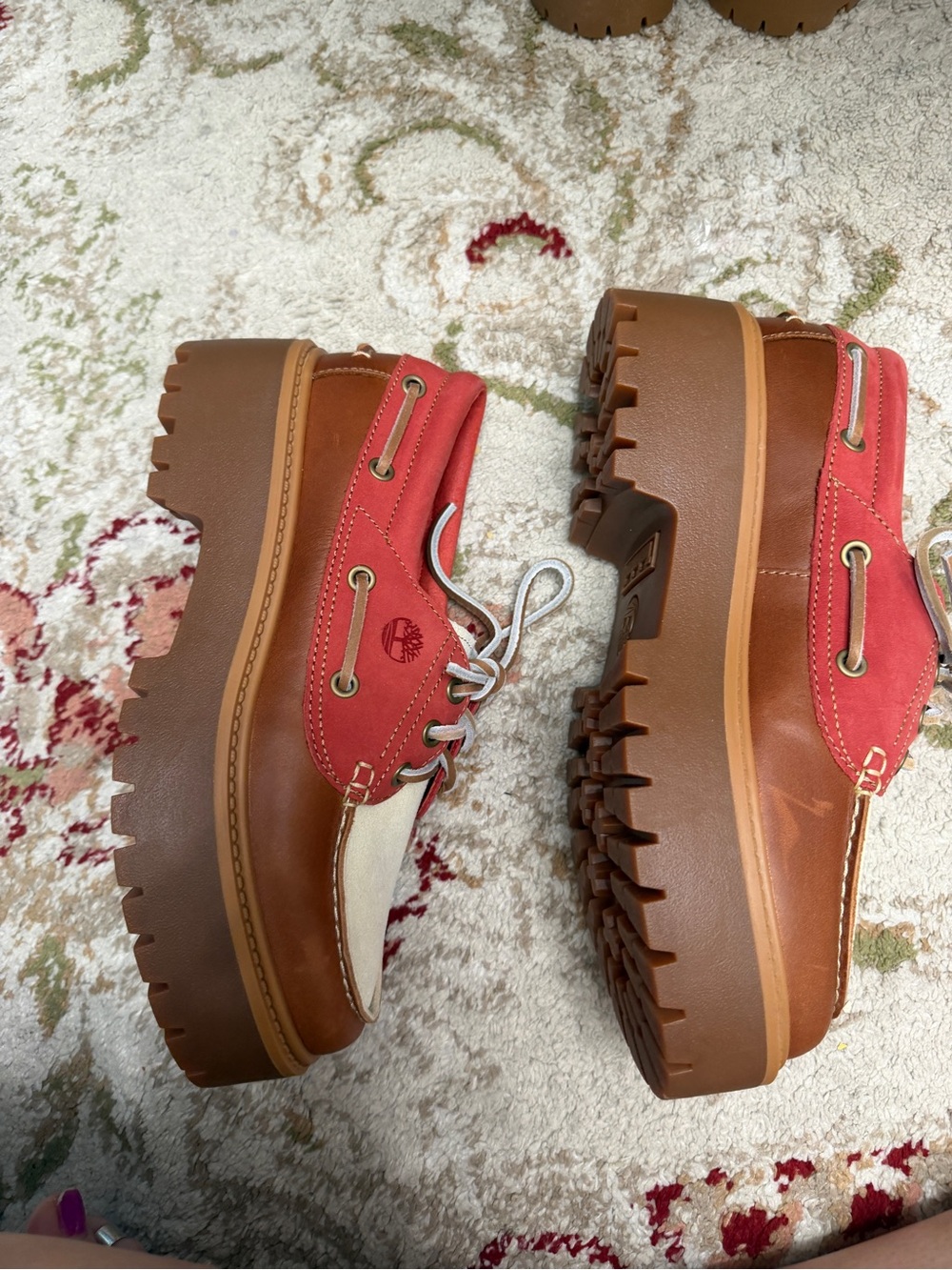 Timberland Two-Tone Red and Cream Deck Shoes - Picture 6 of 6